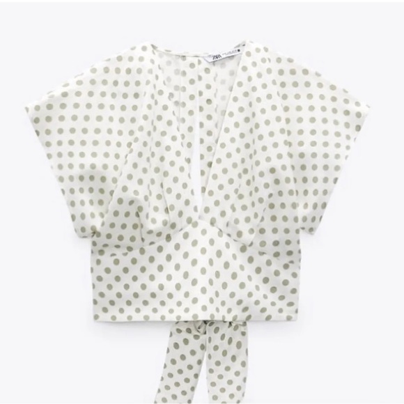 ZARA Polka Dot Wrap Crop Top open back blouse - Picture 2 of 7